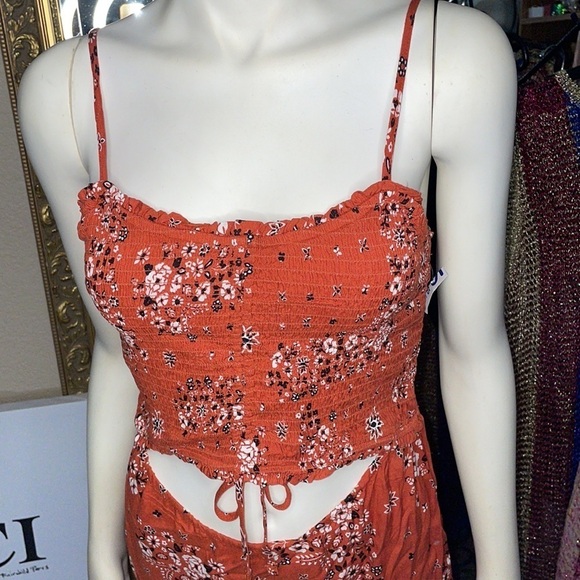 Derek Heart Jumpsuit Ruched Rust Floral Adjustable Pantsuit w Adjustable Top 🆕 - Picture 6 of 12